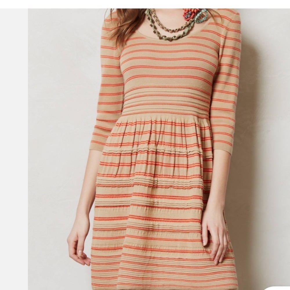 Anthropologie Knitted & Knotted Elodie Striped Sweater Dress Orange Tan Medium